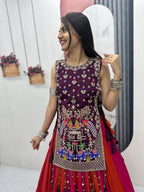 Jency Creation Navratri Special Women's Embroidered Lehenga Choli – Purple, Rani Pink & Rust Orange