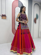 Jency Creation Navratri Special Women's Embroidered Lehenga Choli – Purple, Rani Pink & Rust Orange