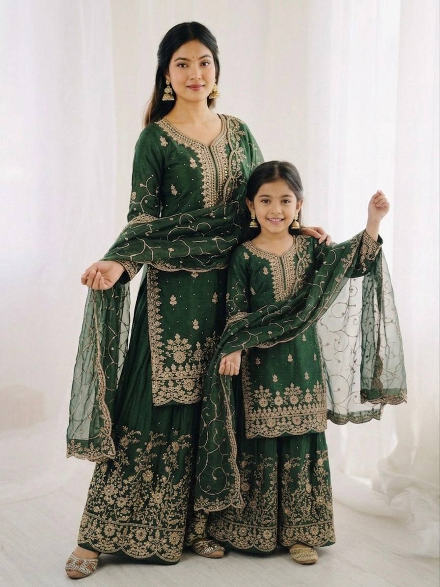 GMY Silk and Embroidery Work Family Combo Set