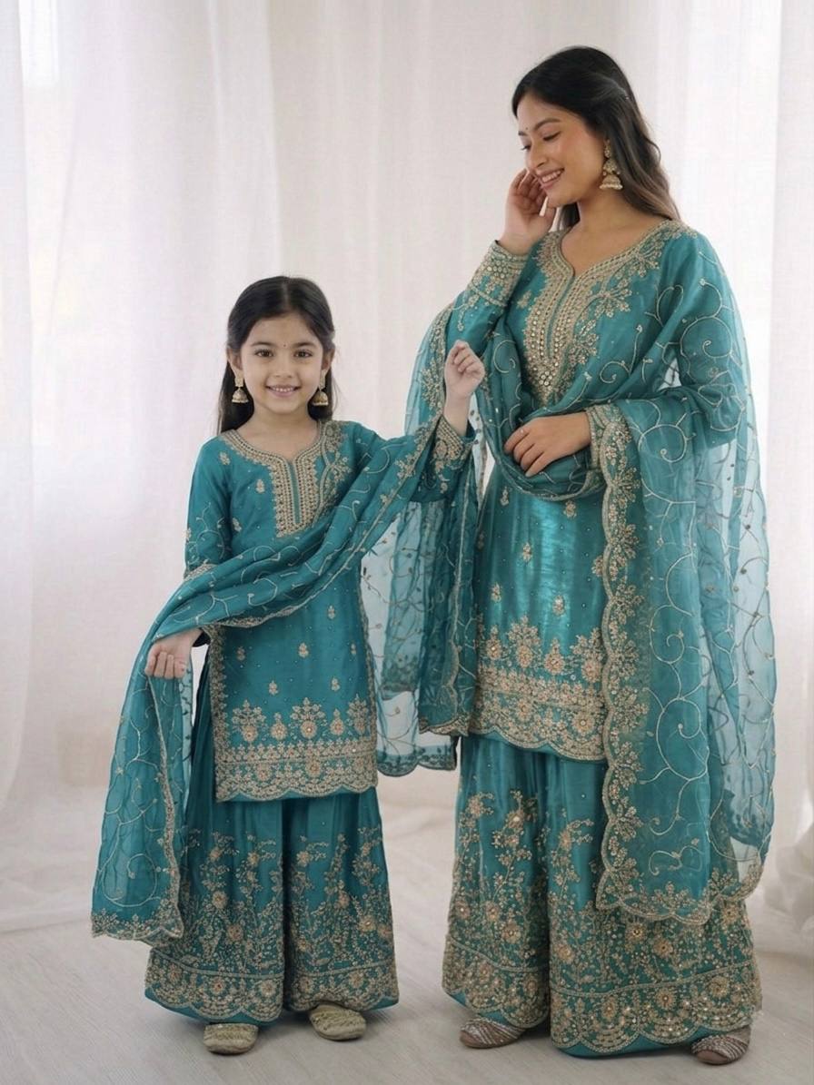 GMY Silk and Embroidery Work Family Combo Set