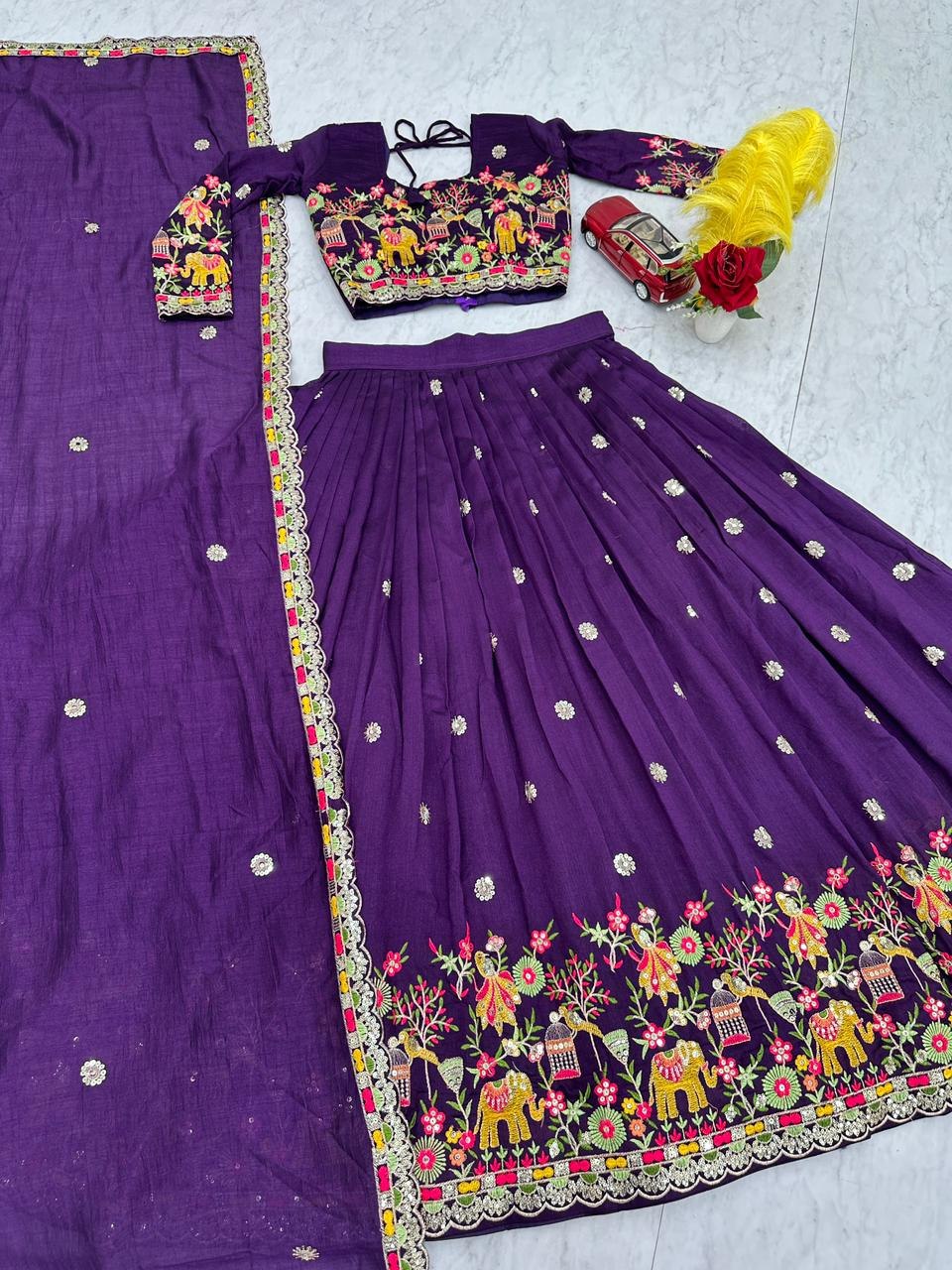 Designer Chinon Lehenga Set