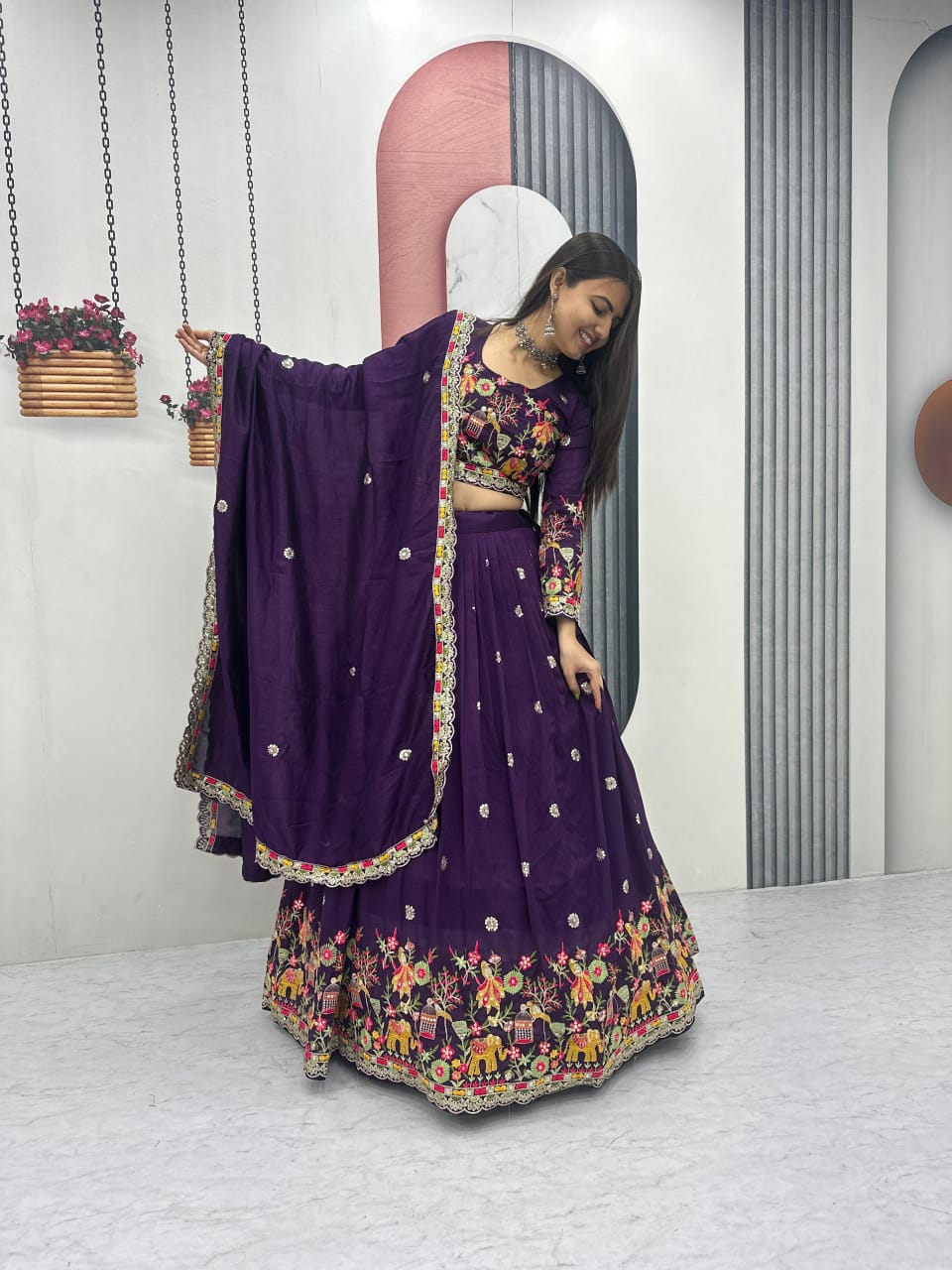 Designer Chinon Lehenga Set
