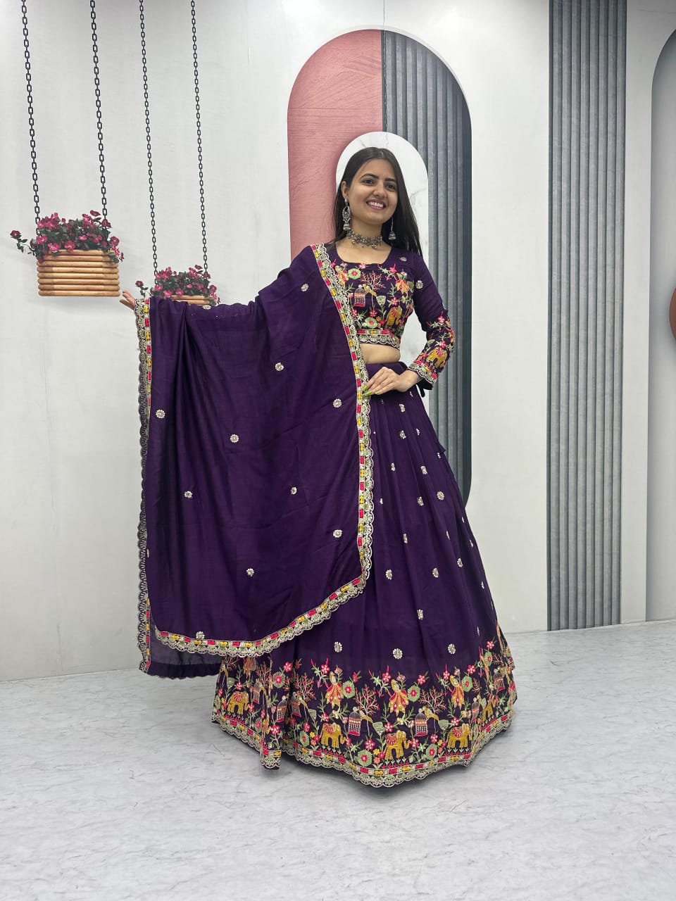 Designer Chinon Lehenga Set