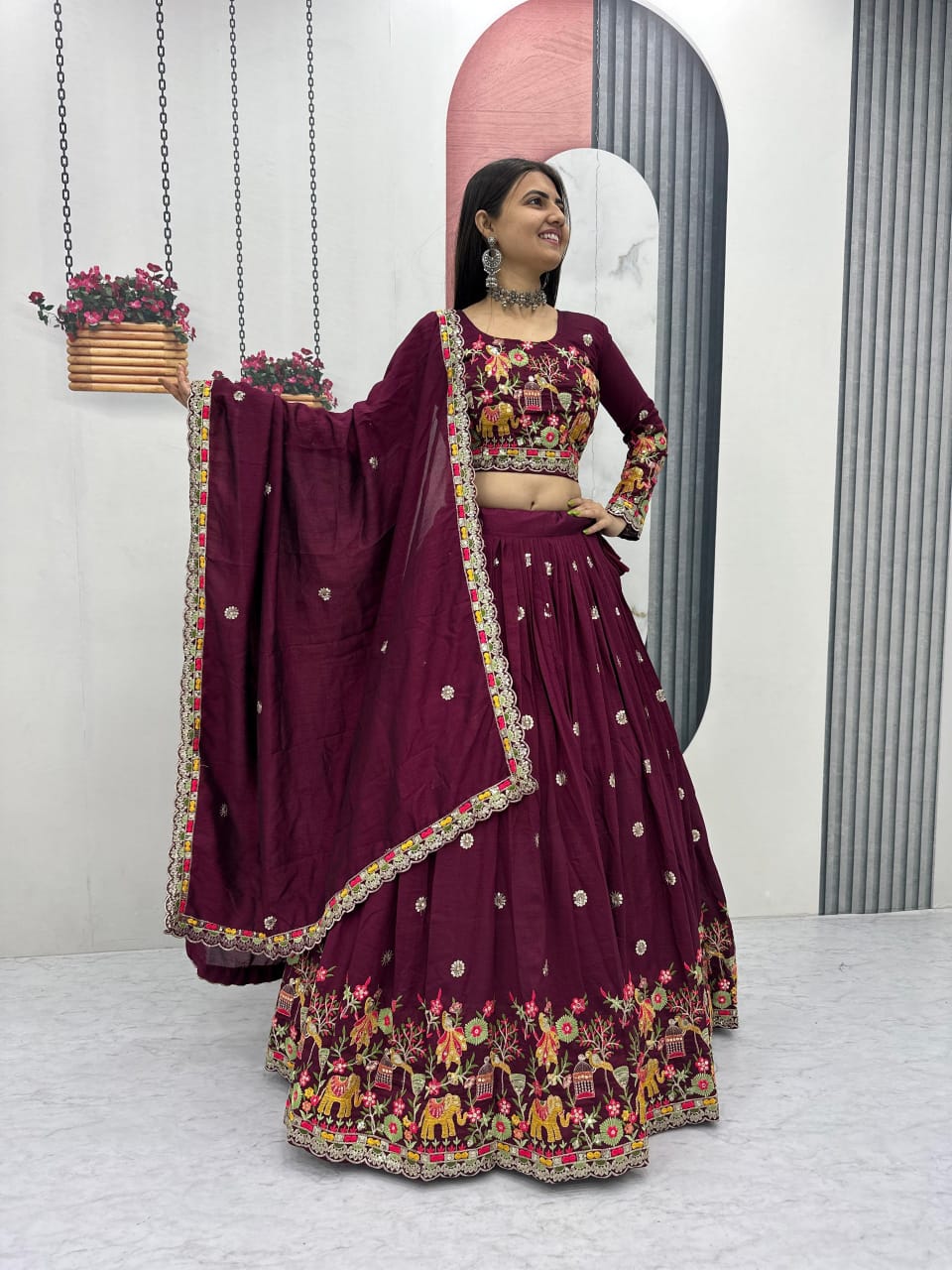 Designer Chinon Lehenga Set