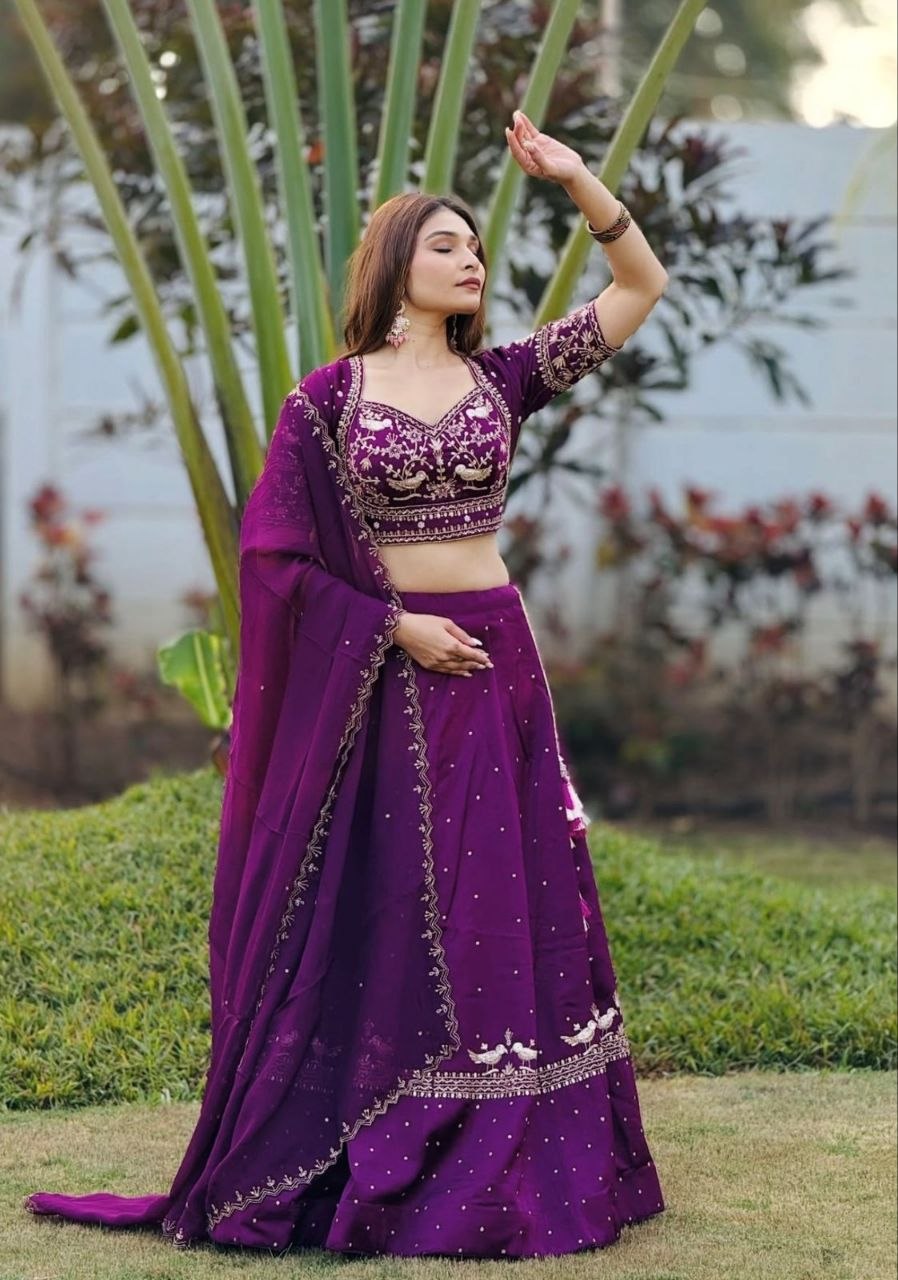 Heavy Embroidery Chinon Lehenga