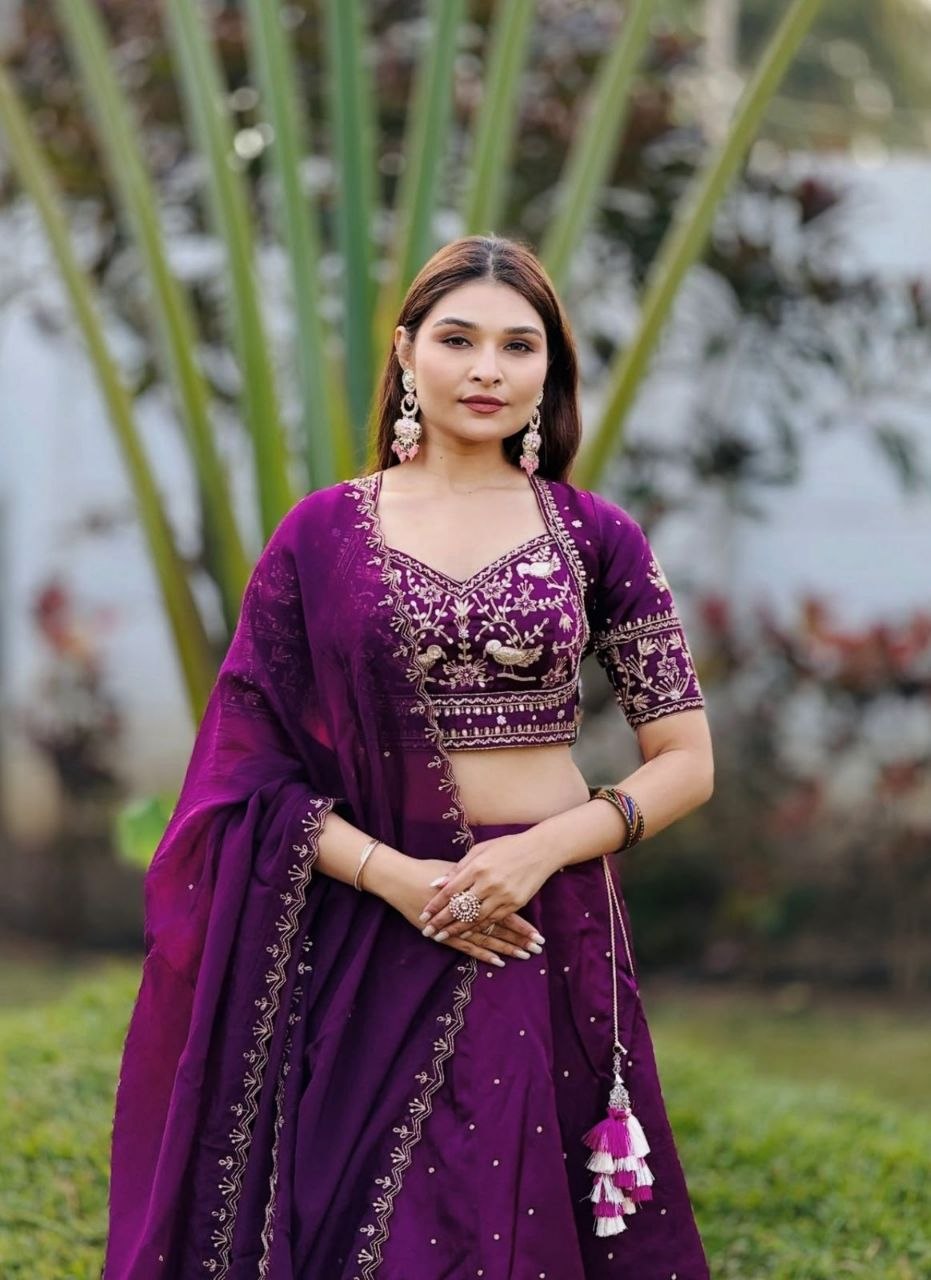 Heavy Embroidery Chinon Lehenga