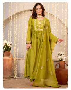 Embroidered Vichitra Silk Suit