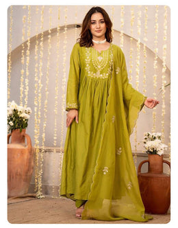 Embroidered Vichitra Silk Suit