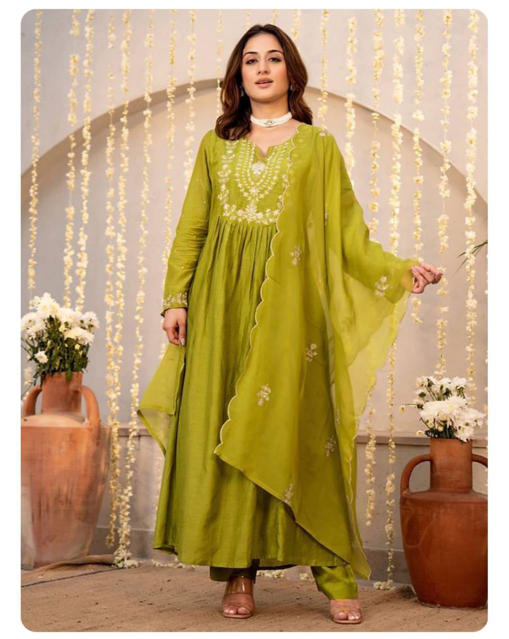 Embroidered Vichitra Silk Suit