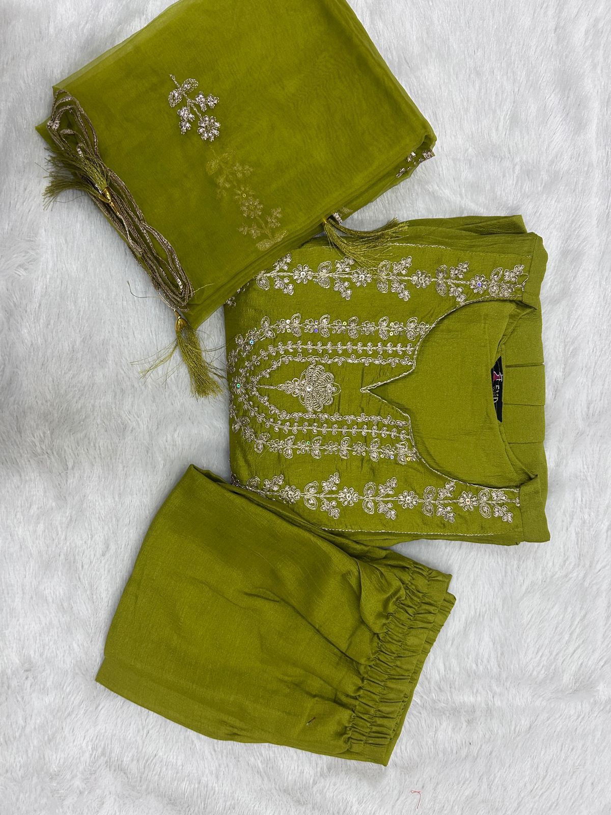 Embroidered Vichitra Silk Suit