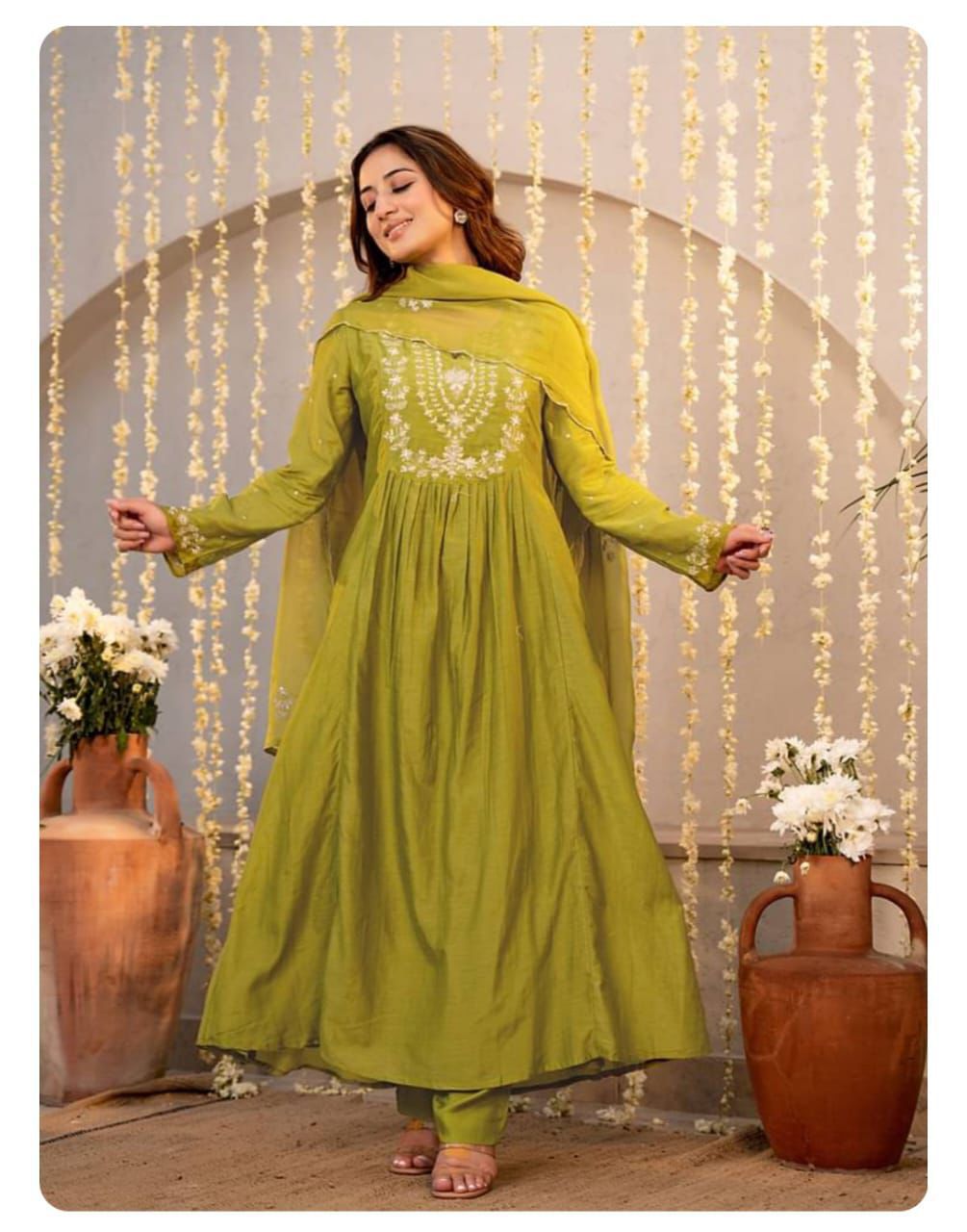 Embroidered Vichitra Silk Suit