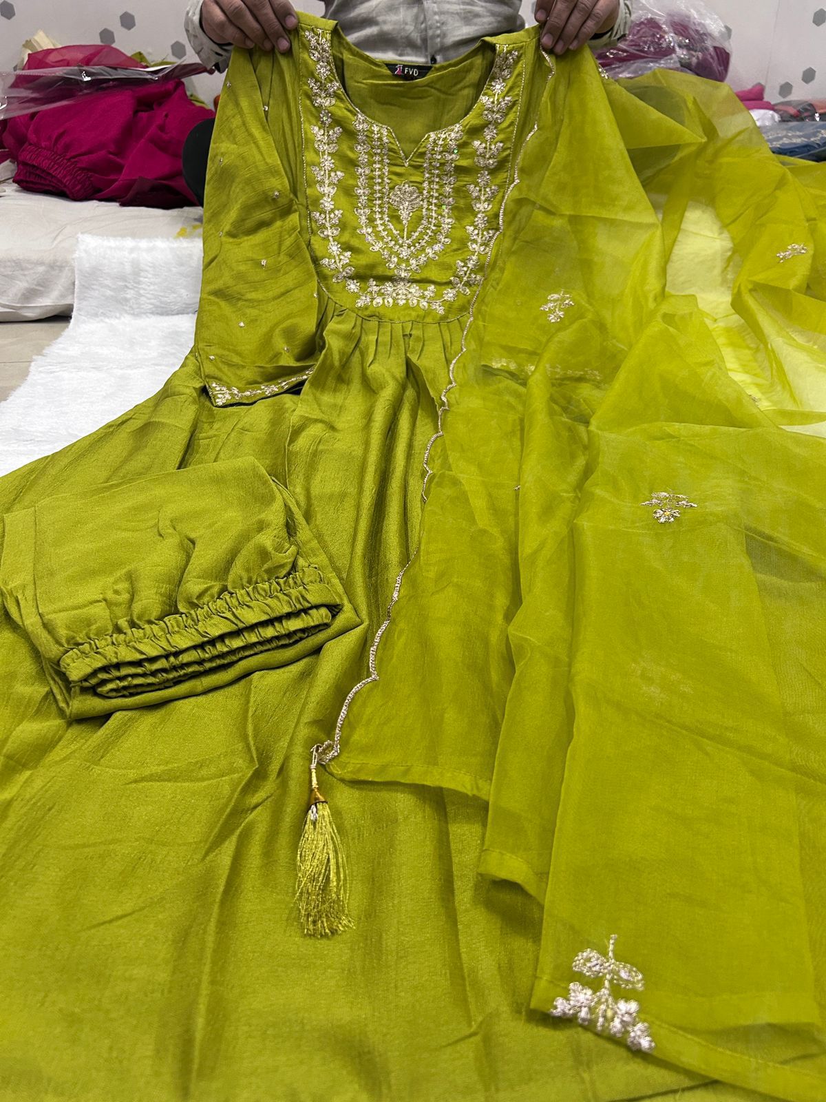 Embroidered Vichitra Silk Suit