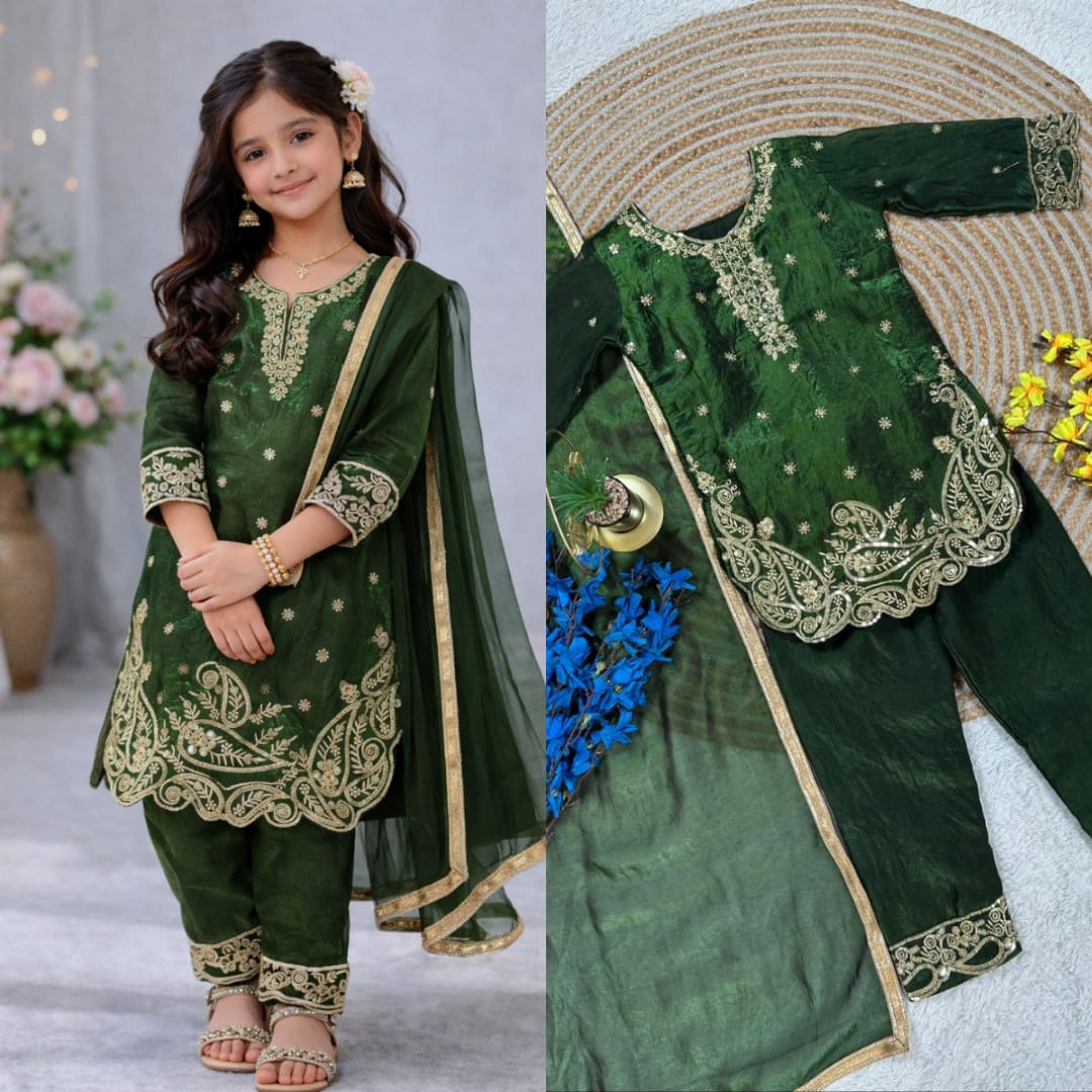 Kids Embroidered Silk Set