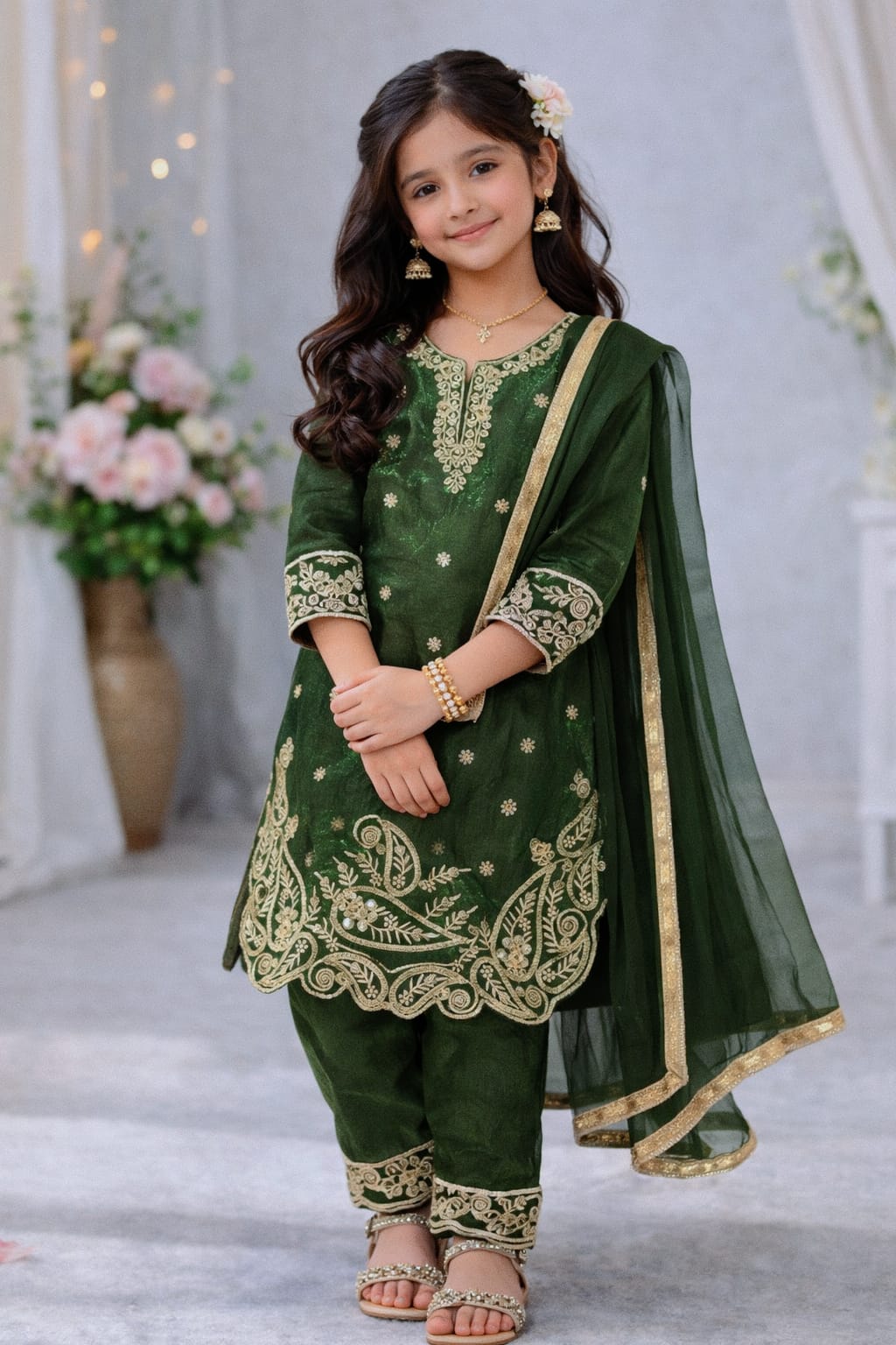 Kids Embroidered Silk Set
