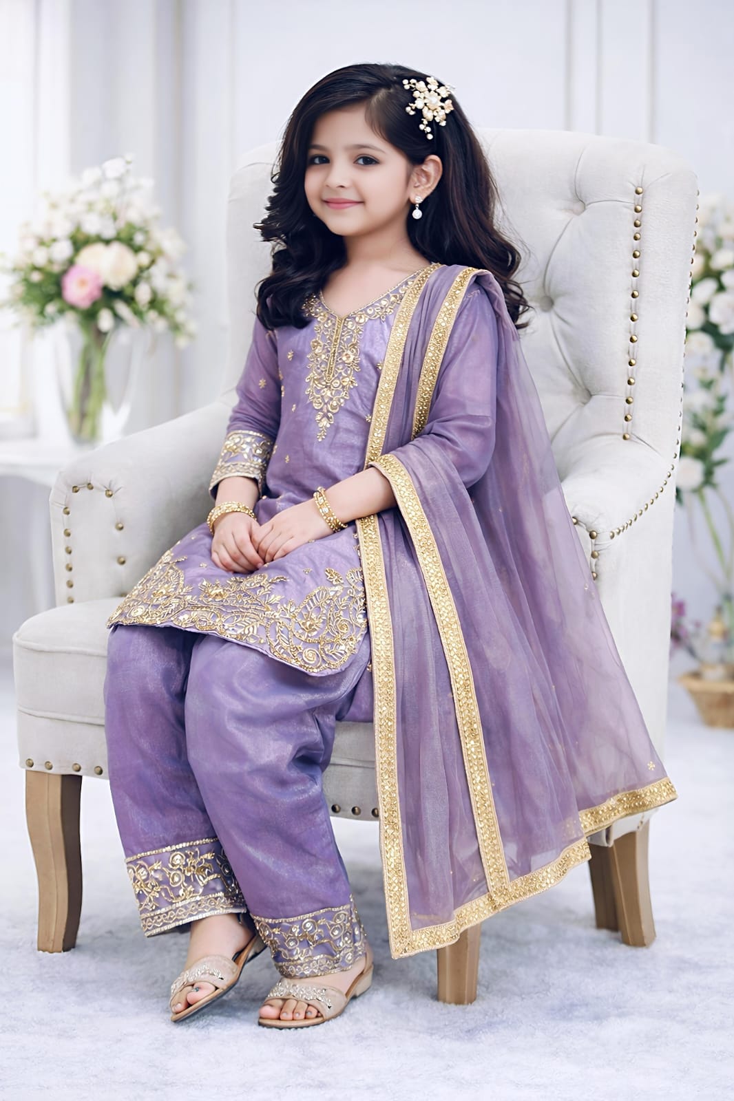 Kids Embroidered Silk Set