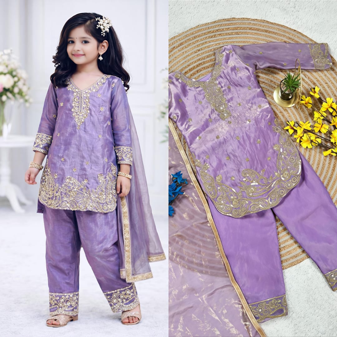 Kids Embroidered Silk Set