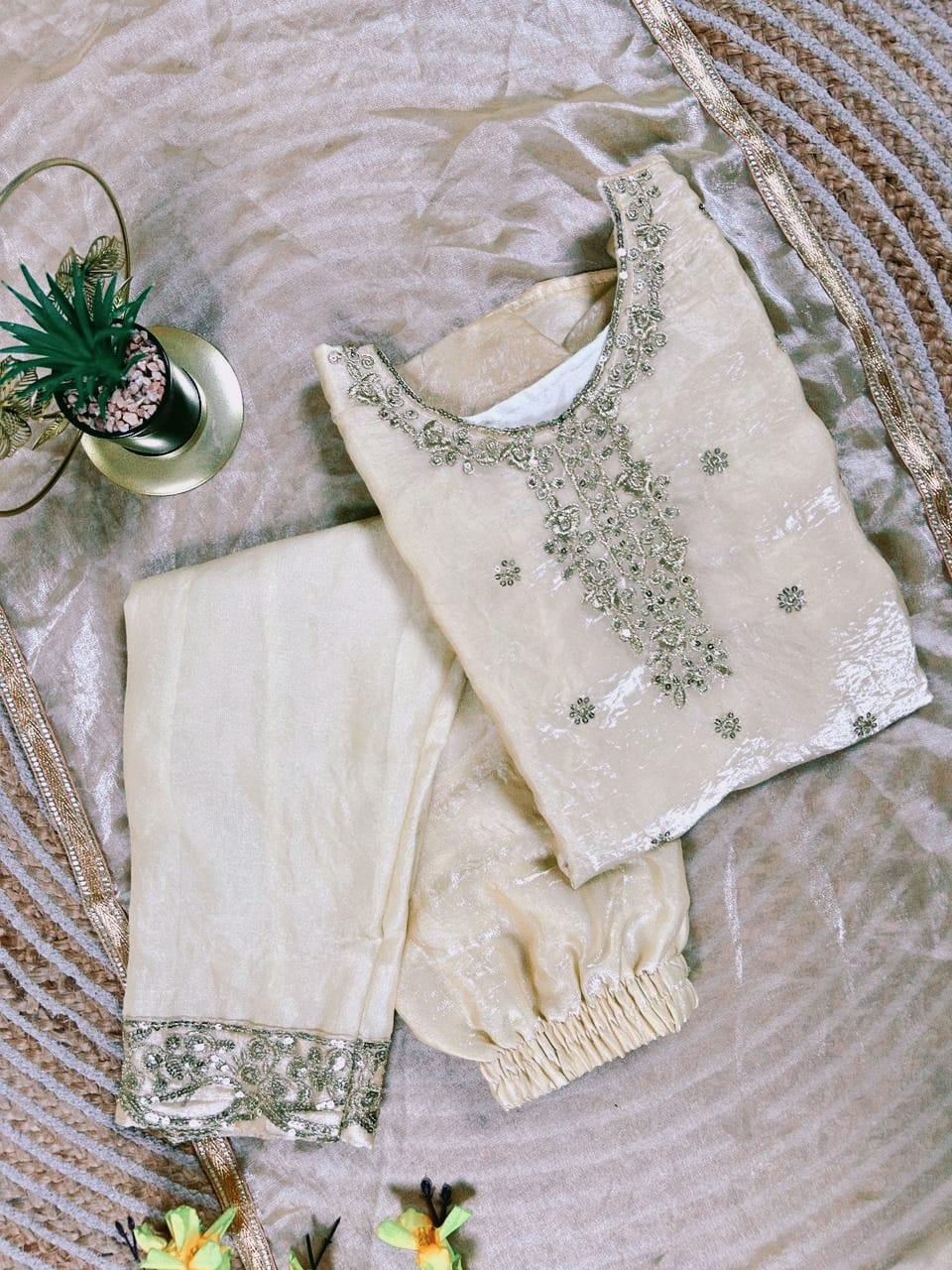 Kids Embroidered Silk Set