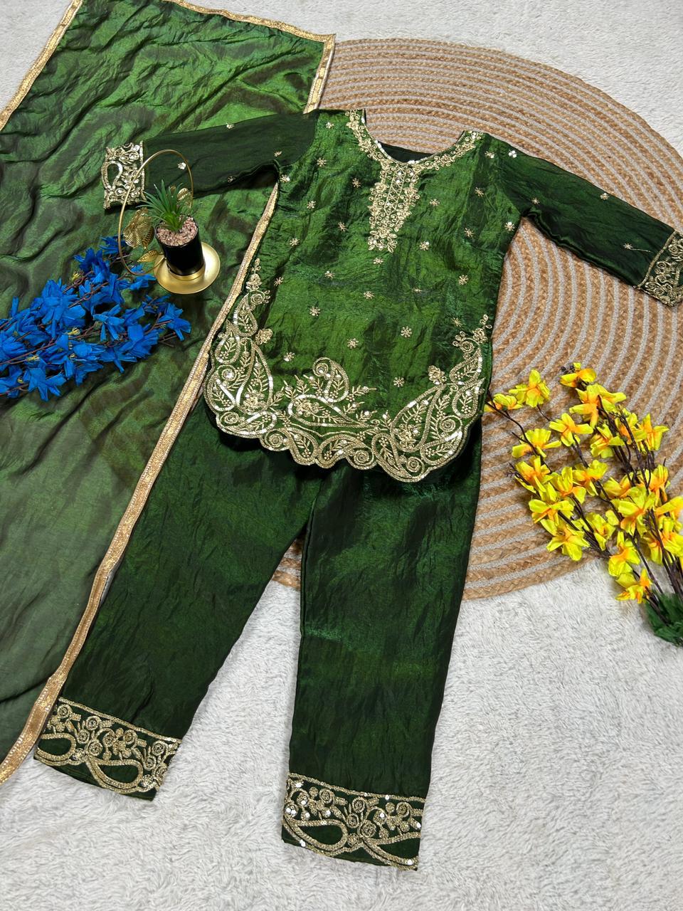 Kids Embroidered Silk Set