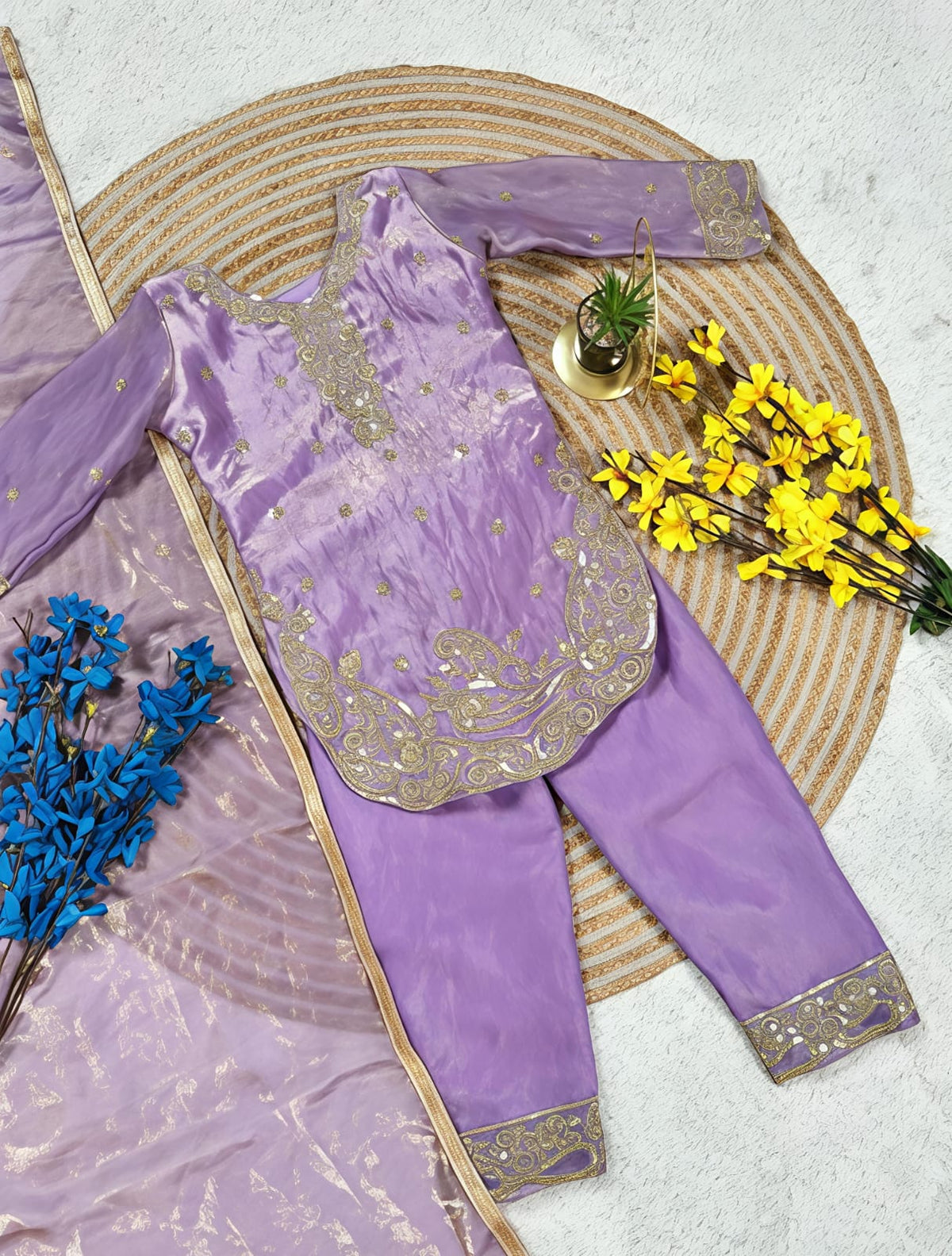 Kids Embroidered Silk Set