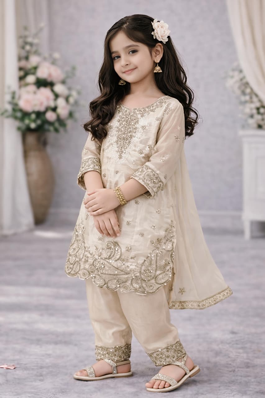 Kids Embroidered Silk Set