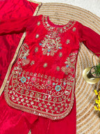 Red Colour Kids Embroidered Silk Set