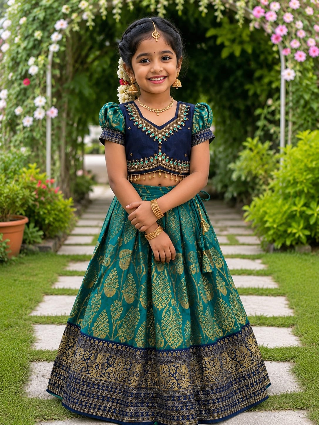 Royal Teal Blue Kids Lehenga Set