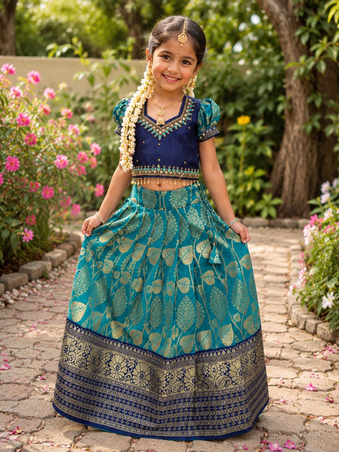Royal Teal Blue Kids Lehenga Set