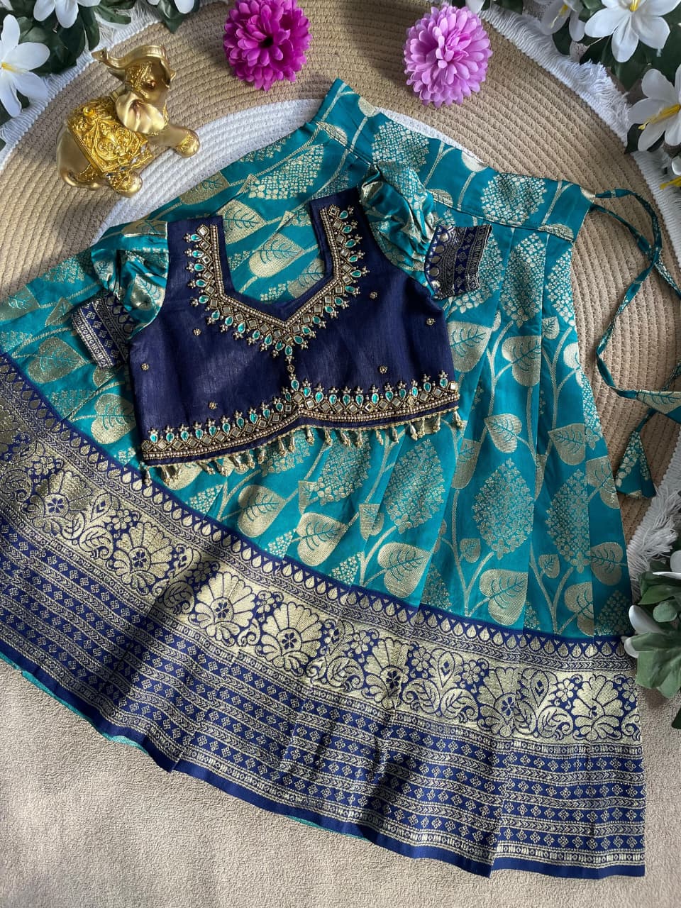 Royal Teal Blue Kids Lehenga Set