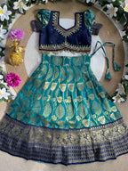 Royal Teal Blue Kids Lehenga Set