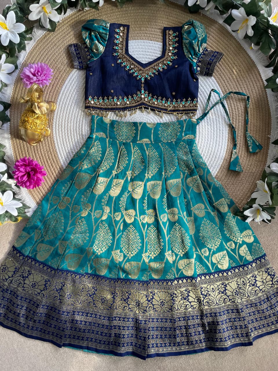 Royal Teal Blue Kids Lehenga Set