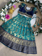 Royal Teal Blue Kids Lehenga Set