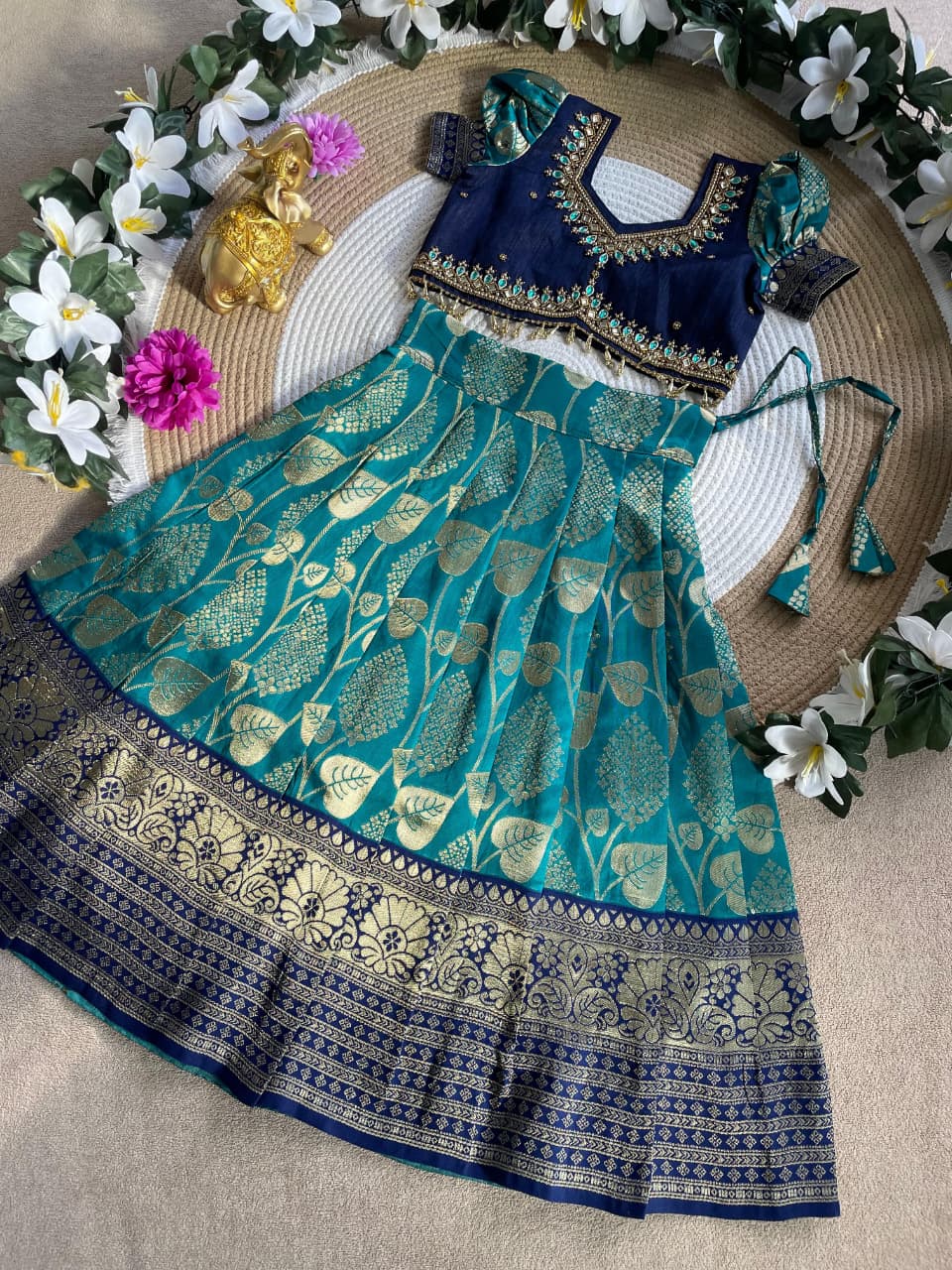 Royal Teal Blue Kids Lehenga Set