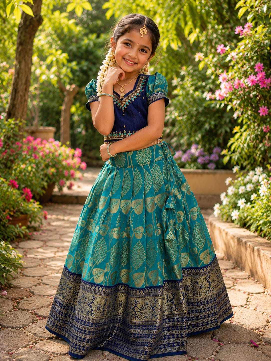 Royal Teal Blue Kids Lehenga Set