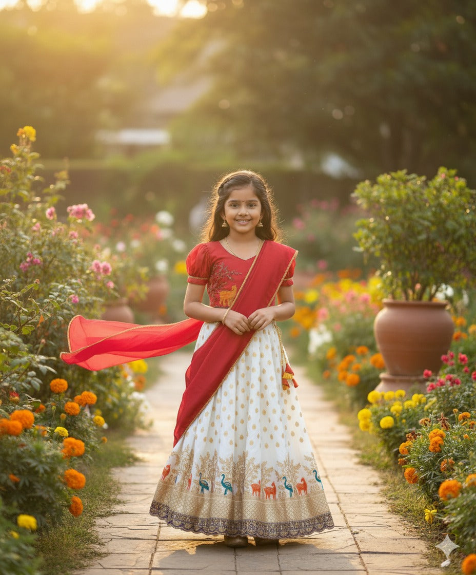 Kids Tissue Silk Lehenga Set