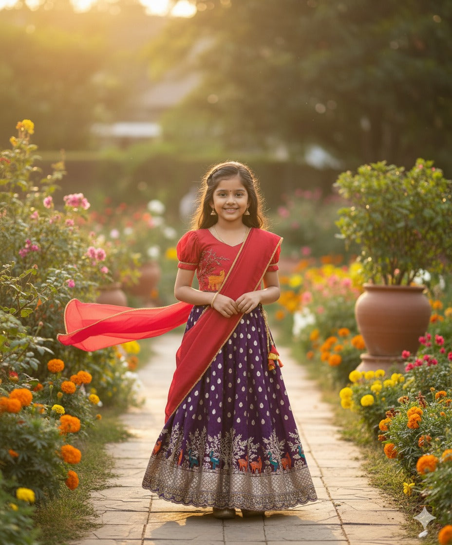 Kids Tissue Silk Lehenga Set