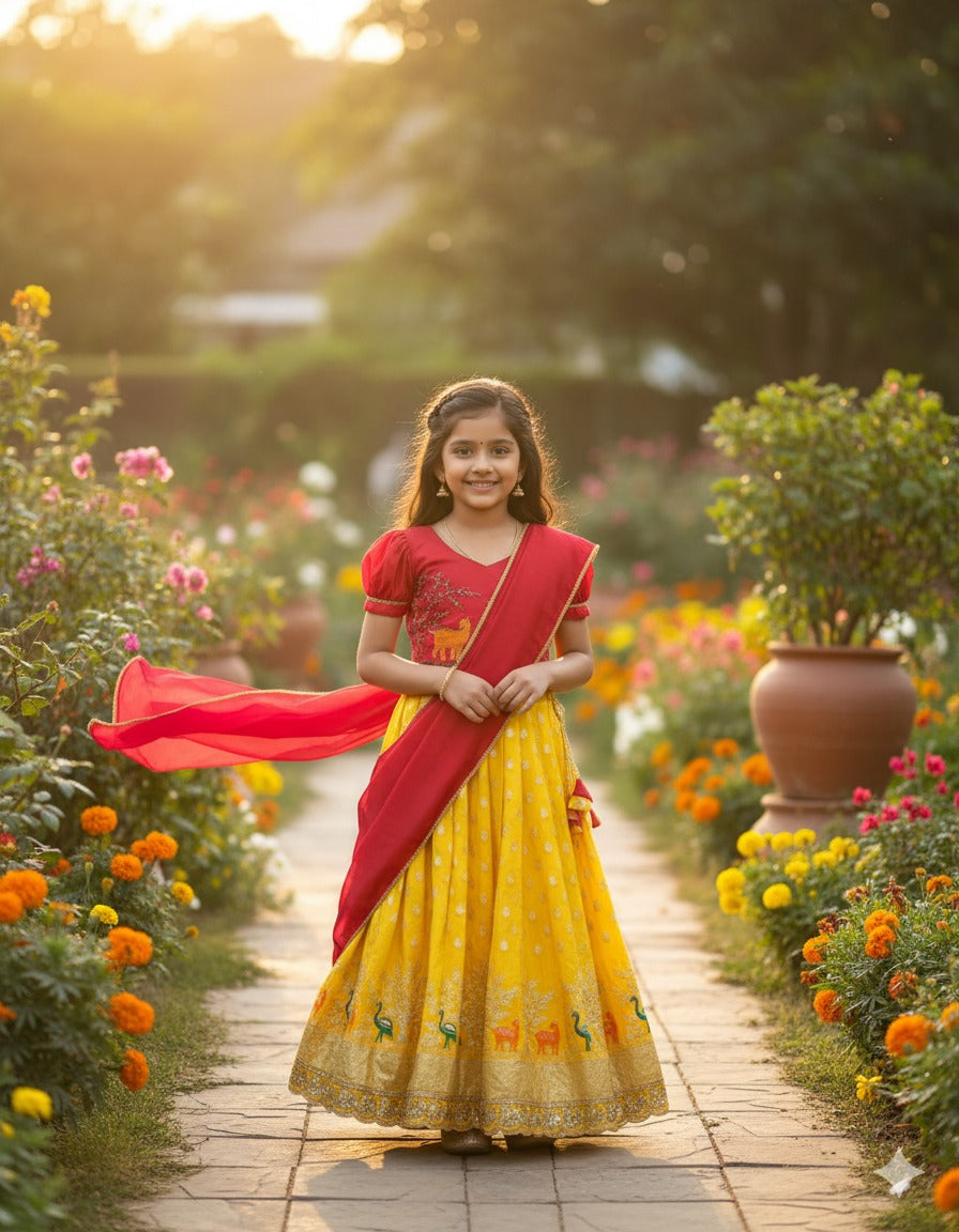 Kids Tissue Silk Lehenga Set