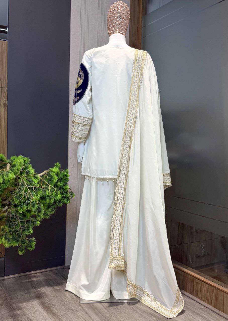 Off-White Velvet Palazzo Set