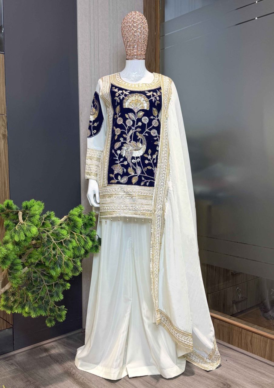 Off-White Velvet Palazzo Set