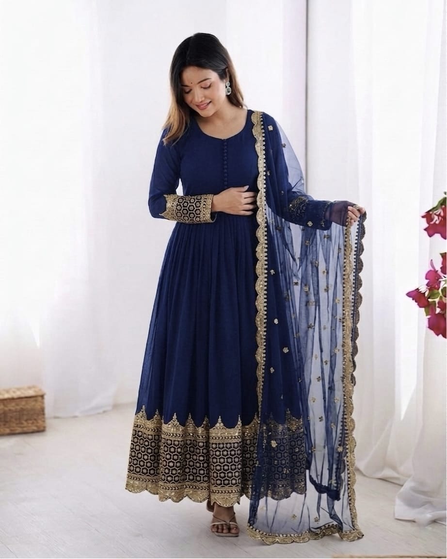 Embroidered Georgette Gown Set