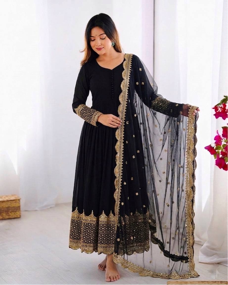 Embroidered Georgette Gown Set