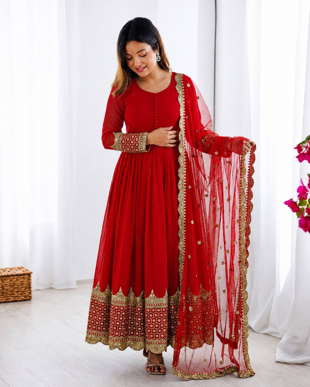Embroidered Georgette Gown Set