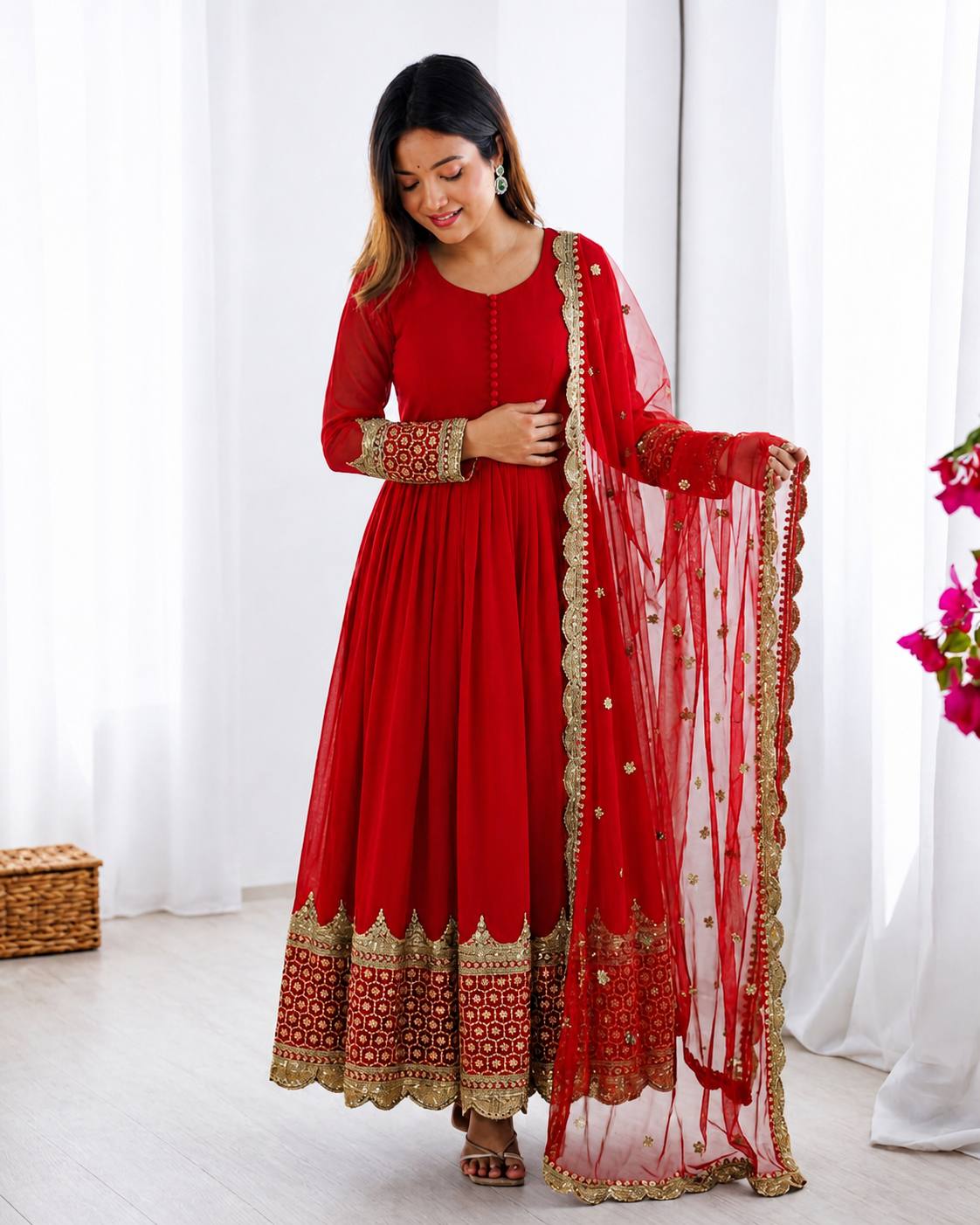 Embroidered Georgette Gown Set