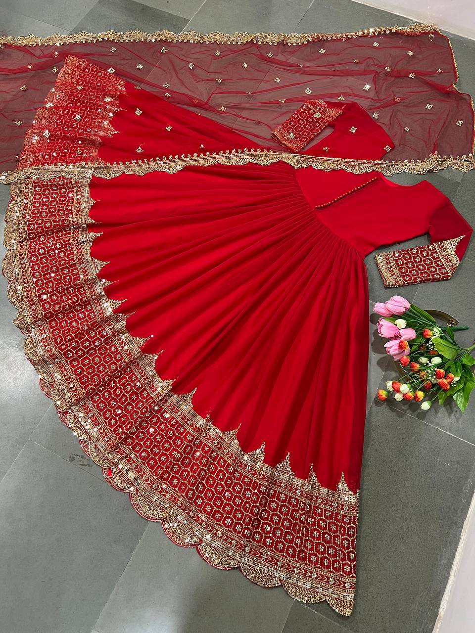 Embroidered Georgette Gown Set