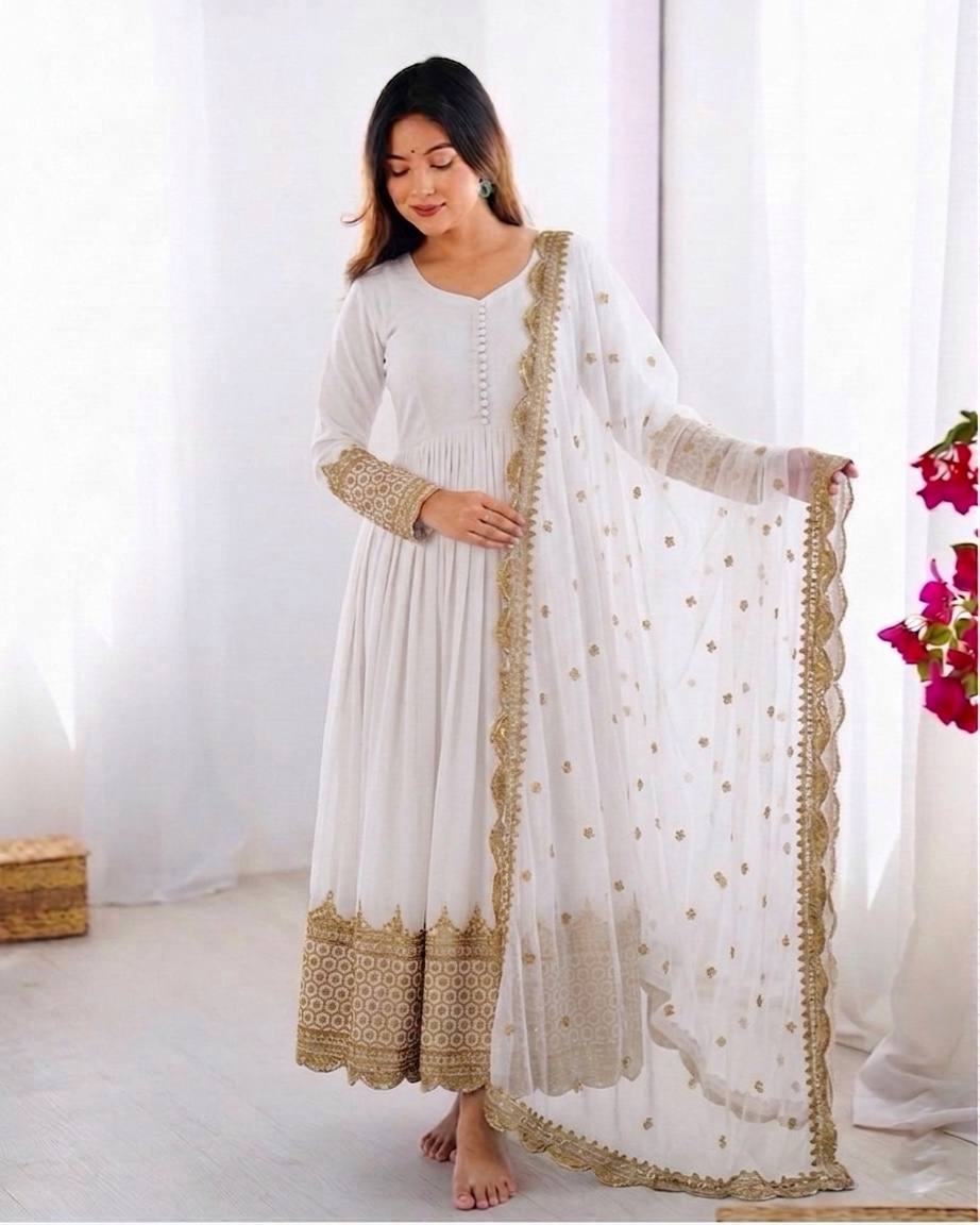 Embroidered Georgette Gown Set