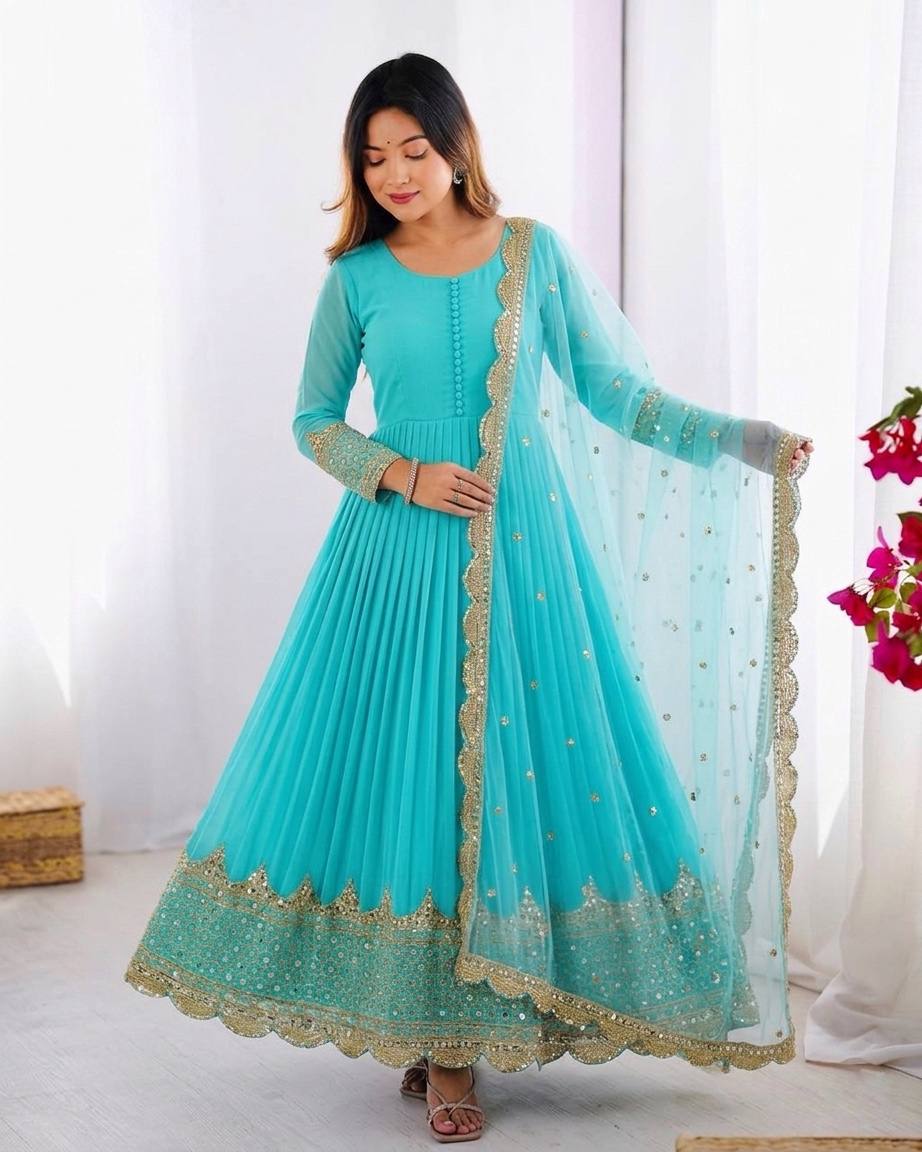 Embroidered Georgette Gown Set
