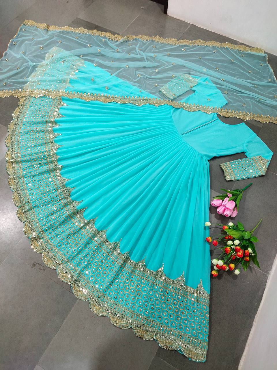Embroidered Georgette Gown Set
