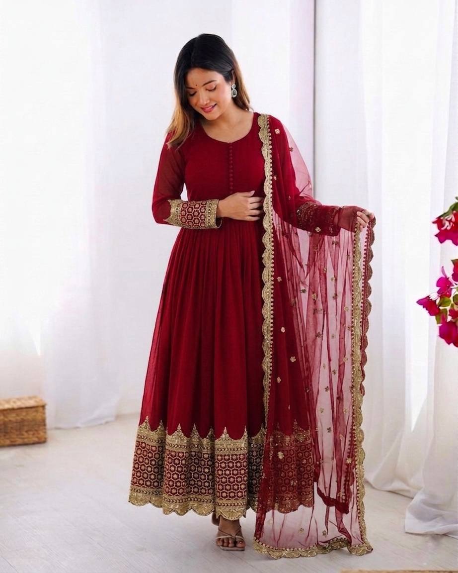 Embroidered Georgette Gown Set