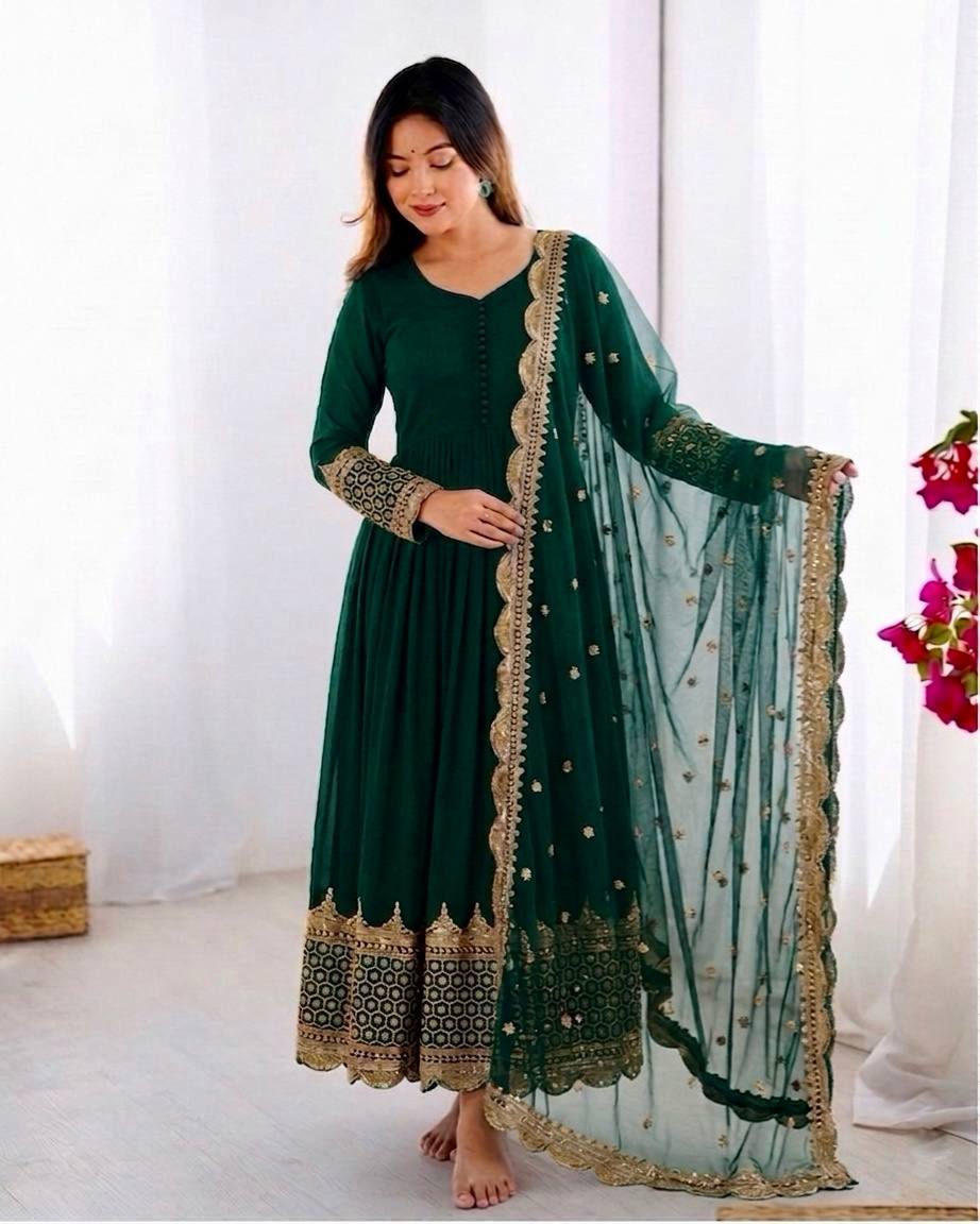 Embroidered Georgette Gown Set
