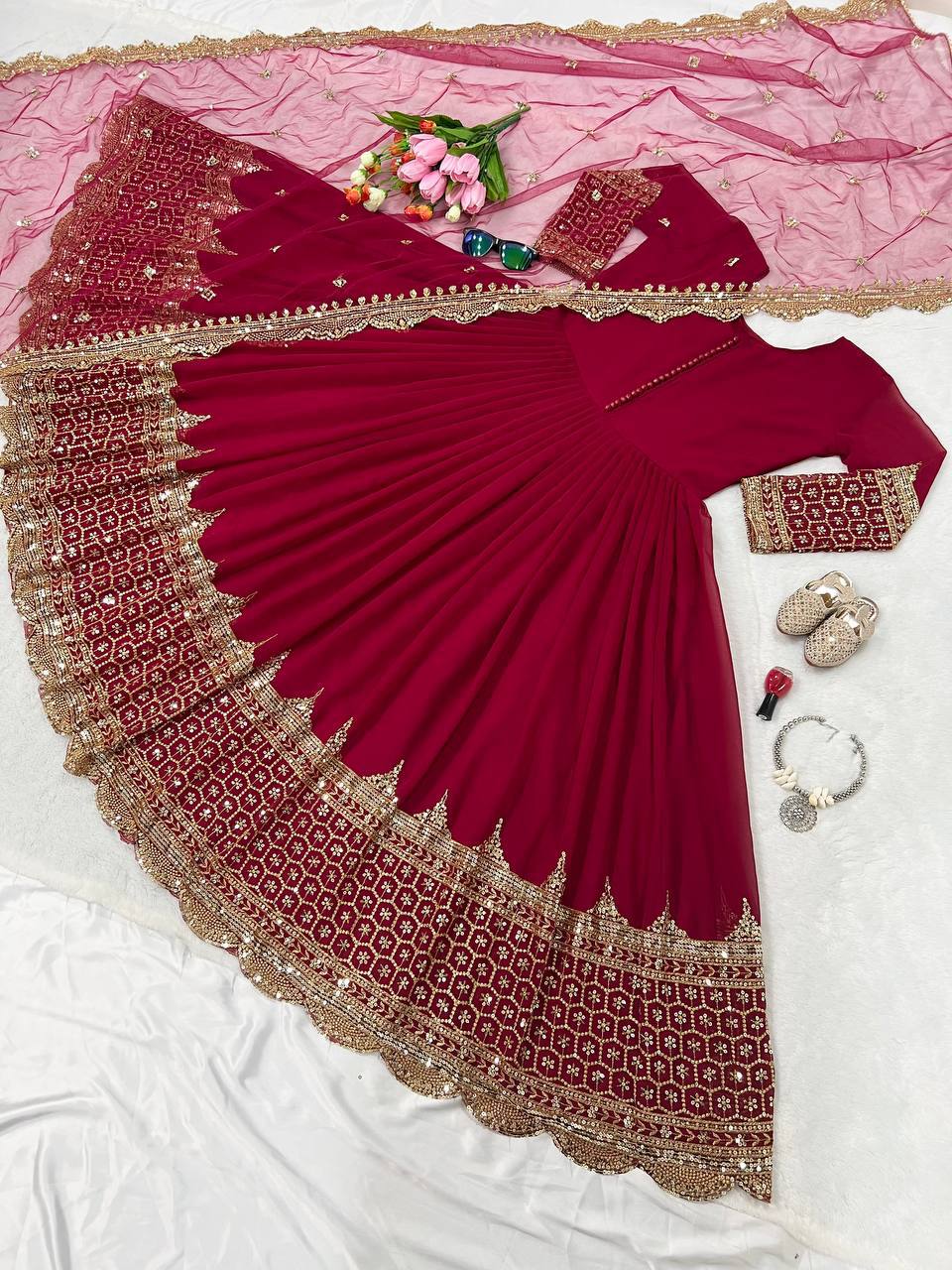 Embroidered Georgette Gown Set
