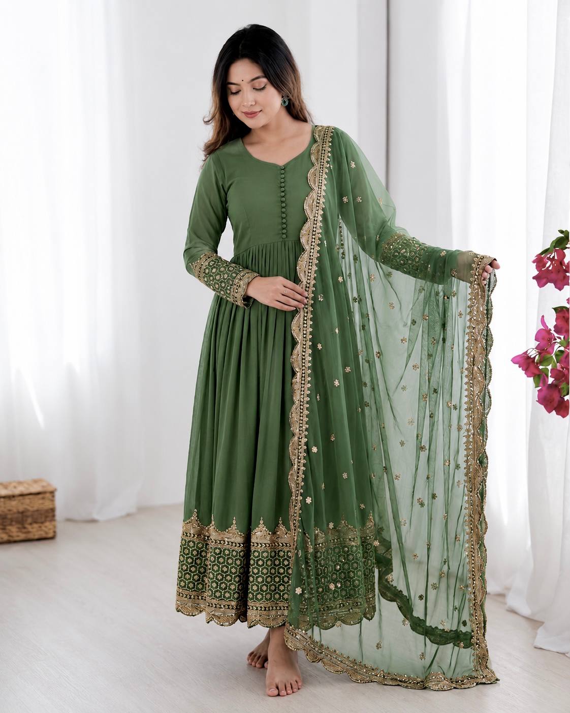 Embroidered Georgette Gown Set